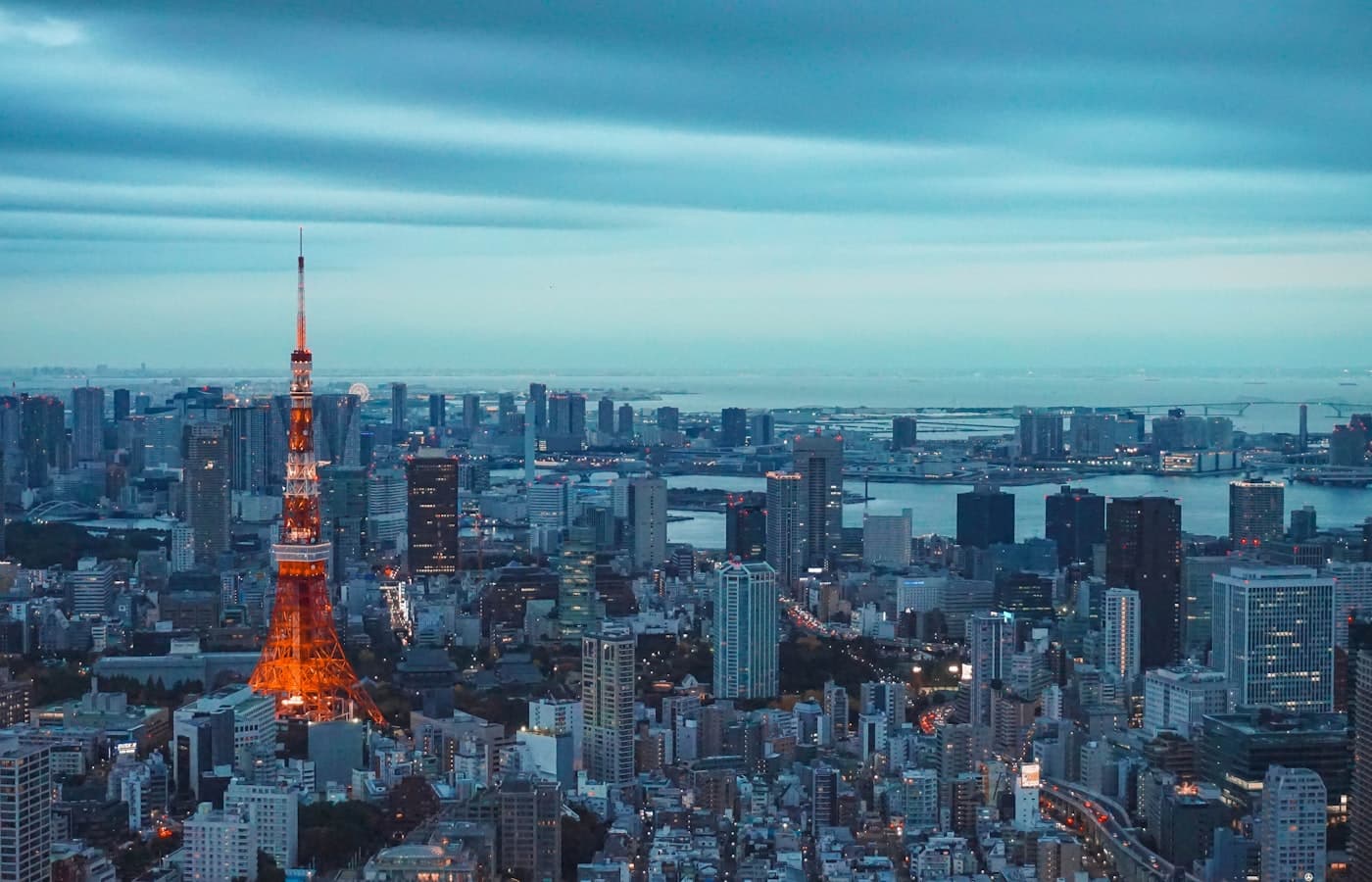 Tokyo Tower above the city near Roppongi