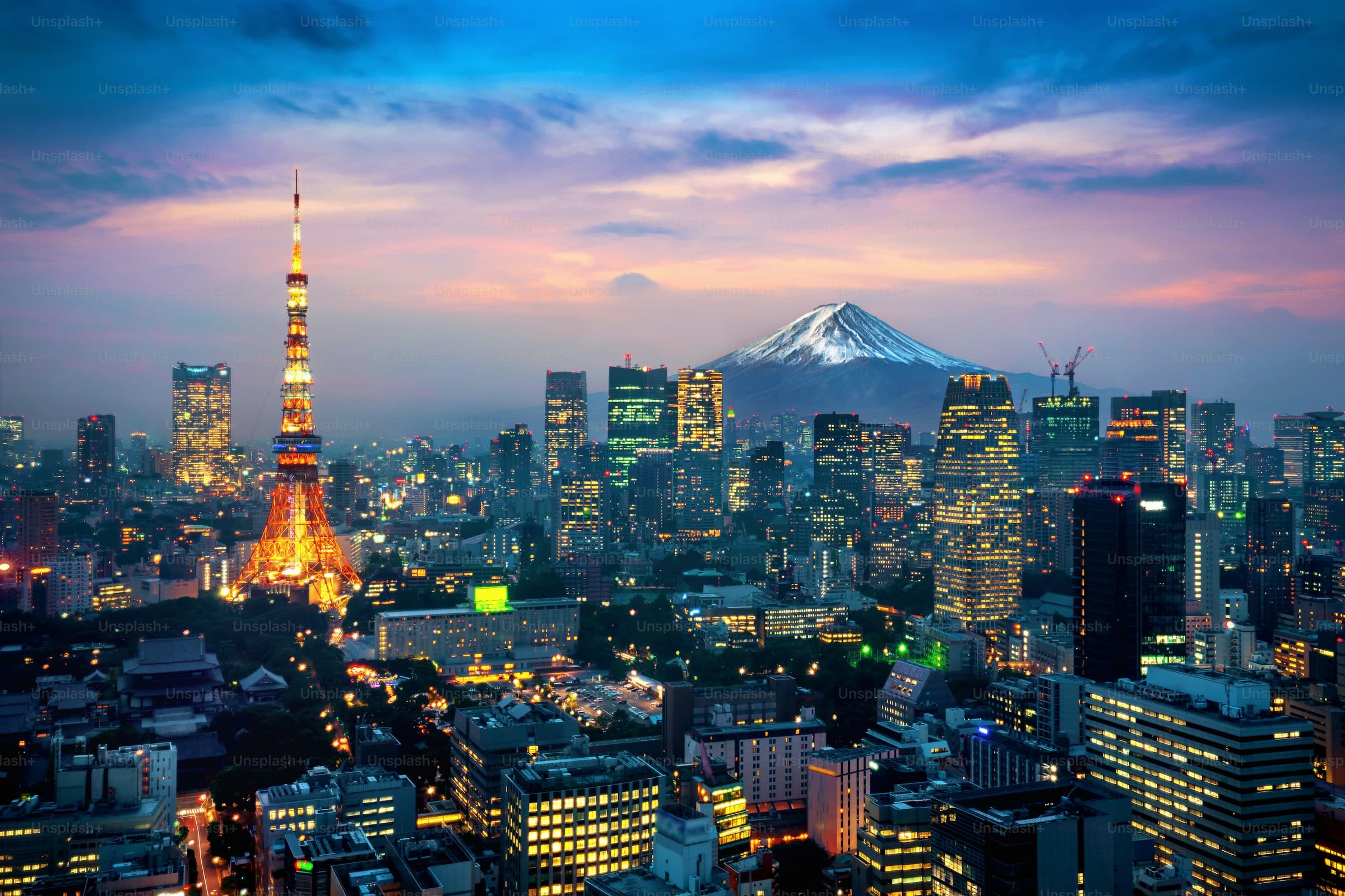 Tokyo cityscape with Mount Fuji in the distance